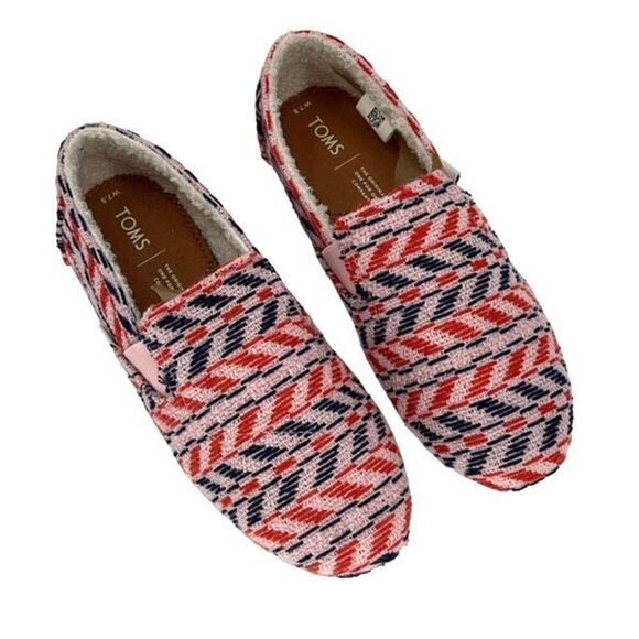 TOMS‎ Womens Alpargatas Chevron Redondo Faux Shearling Flats Pink Blue 7.5 NWOT - Picture 2 of 8